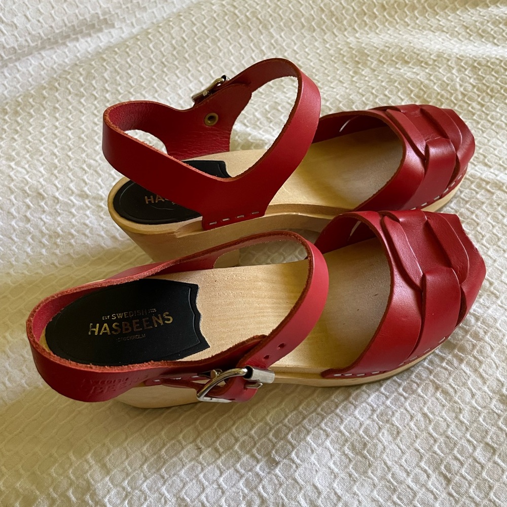 Red Swedish Hasbeens, Sandals, Mid-height